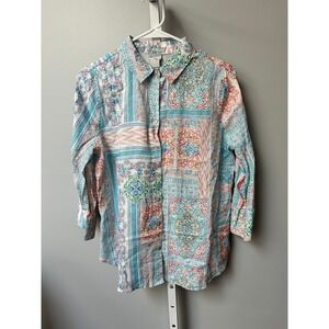 Chicos Women's Button Down Shirt Top Blouse Patchwork Print Size 0